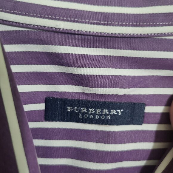 BURBERRY LONDON Men's SZ LG Purple Striped Long Sleeve Button Down Dress Shirt U - Picture 6 of 9